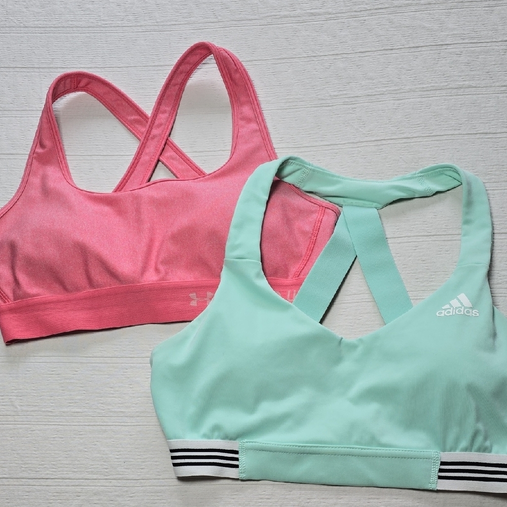 Under Armour & Addidas Pastel Sports Bra Set of 2 - Size Small - Picture 1 of 10